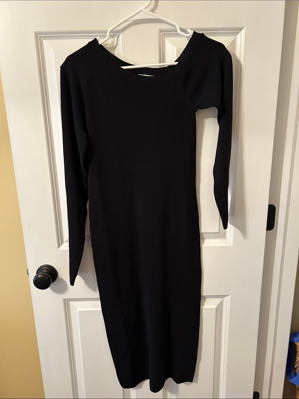The Drop Giselle Asymmetric Neckline Ribbed Sweater Midi Dress Black XS